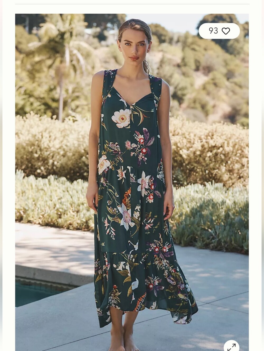 Anthropologie Forest Green Floral Maxi Dress